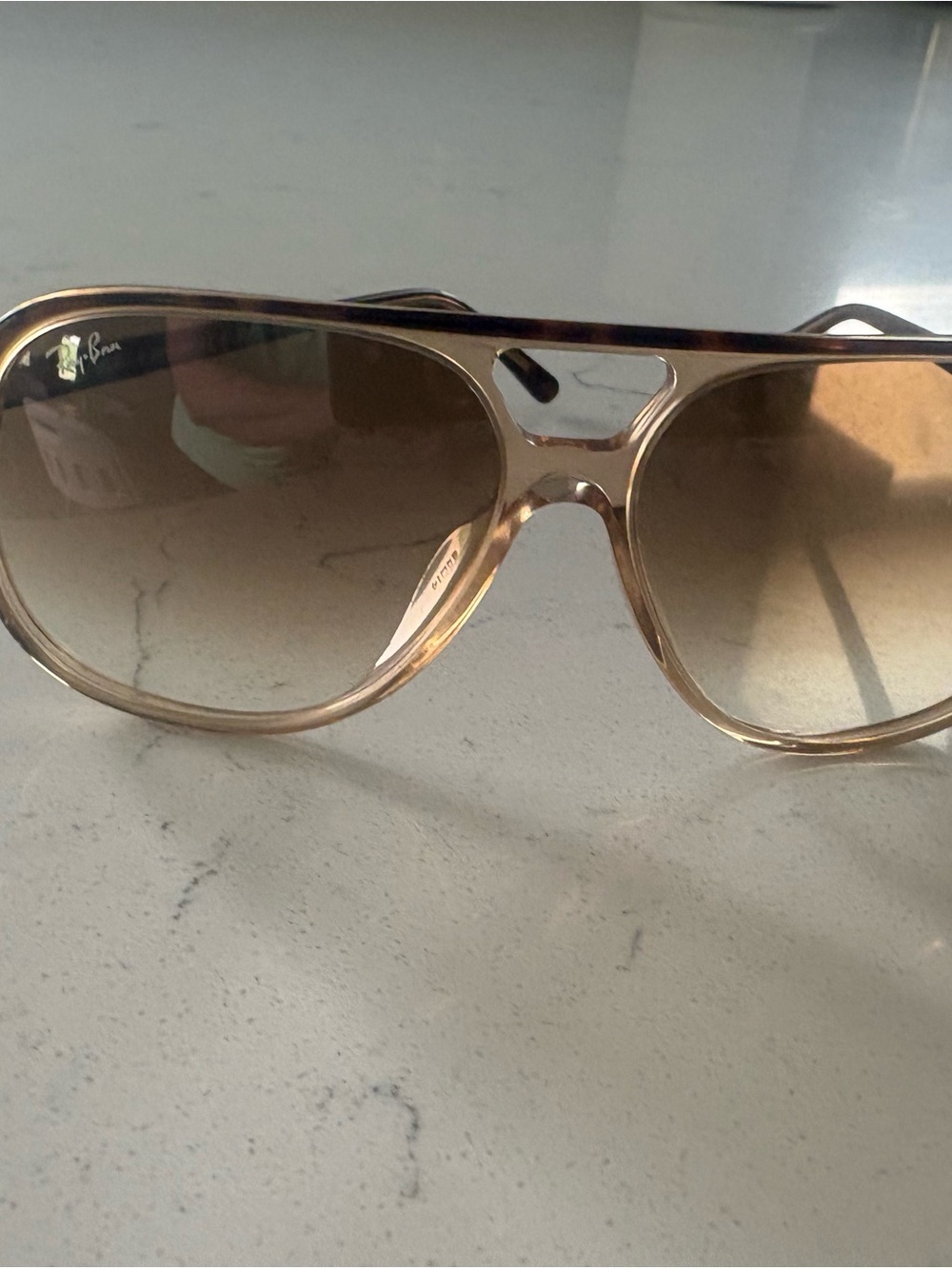Ray Ban Aviator-Style Women's Sunglasses in Blonde/ Light Brown Gradient - Picture 2 of 6
